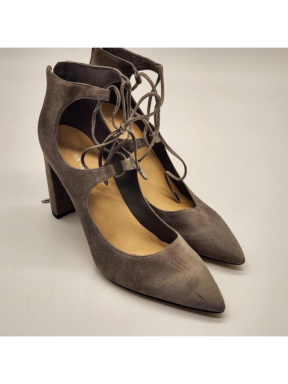 Ivanka Trump Gray Suede Lace Up Block Heel Pumps Ankle Tie Heels 10M
